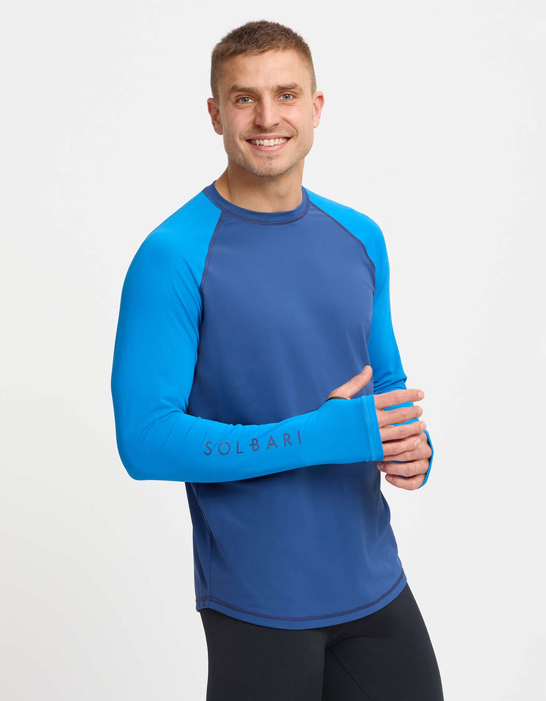 Sun Protective Colour Block Mens Long Sleeve Rashguard UPF50+ Swimwear Solbari UK