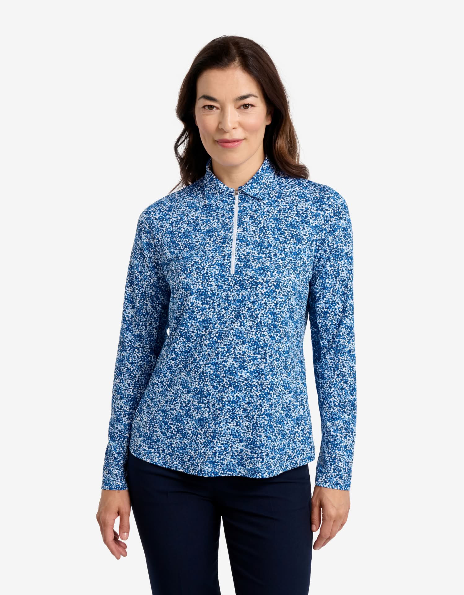 Women's Long Sleeve Printed Zip Polo Shirt UPF 50+ | Solbari UK