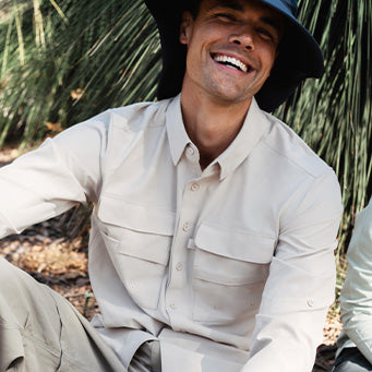 Men wearing Solbari sun hat and Hiking Shirt UPF 50+