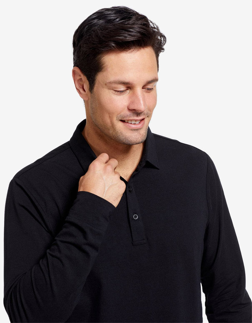 Sun Protective Long Sleeve Relaxed Fit Polo with Cuff For Men UV