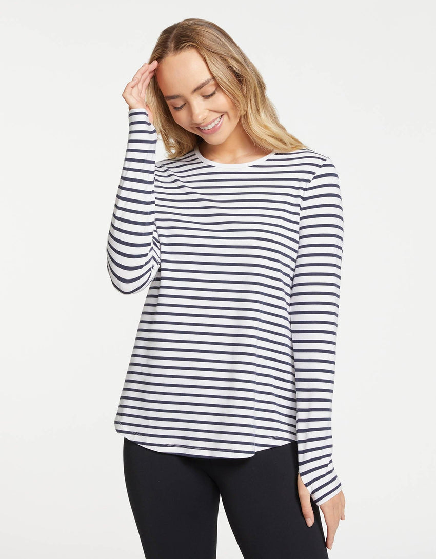 Striped Loose Fit Long Sleeve Swing Top UPF 50+ Sensitive For Women