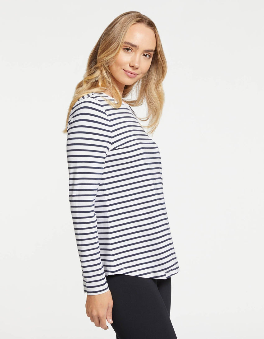 Striped Loose Fit Long Sleeve Swing Top UPF 50+ Sensitive For Women
